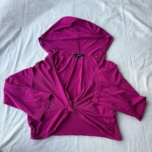 Express Magenta Twist Front Crop Hoodie Top Y2K